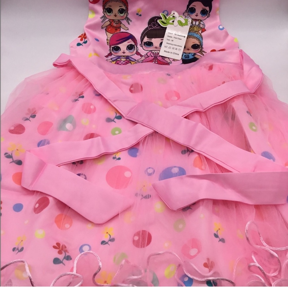 Princess birthday dress L.O.L. Pink dress with tulle skirt attached sash, 140cm - Picture 4 of 15